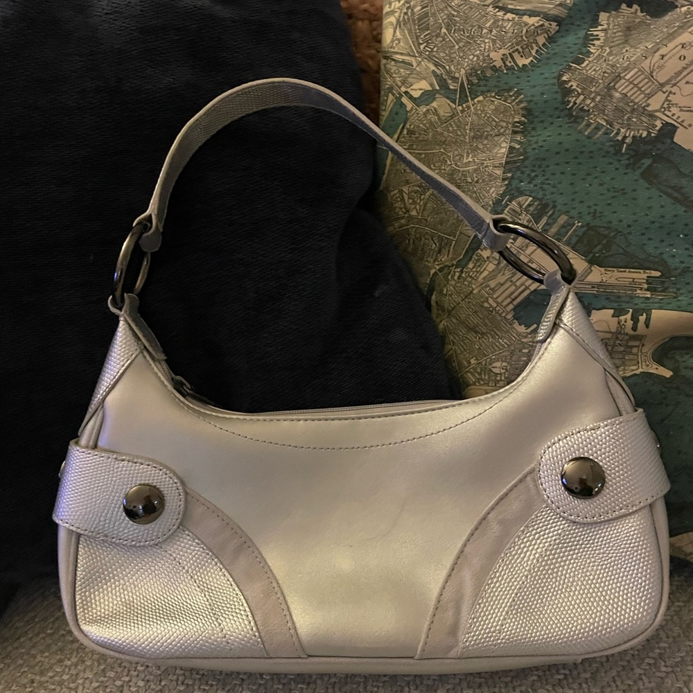 Elegant Silver Leather/Suede Women's Handbag